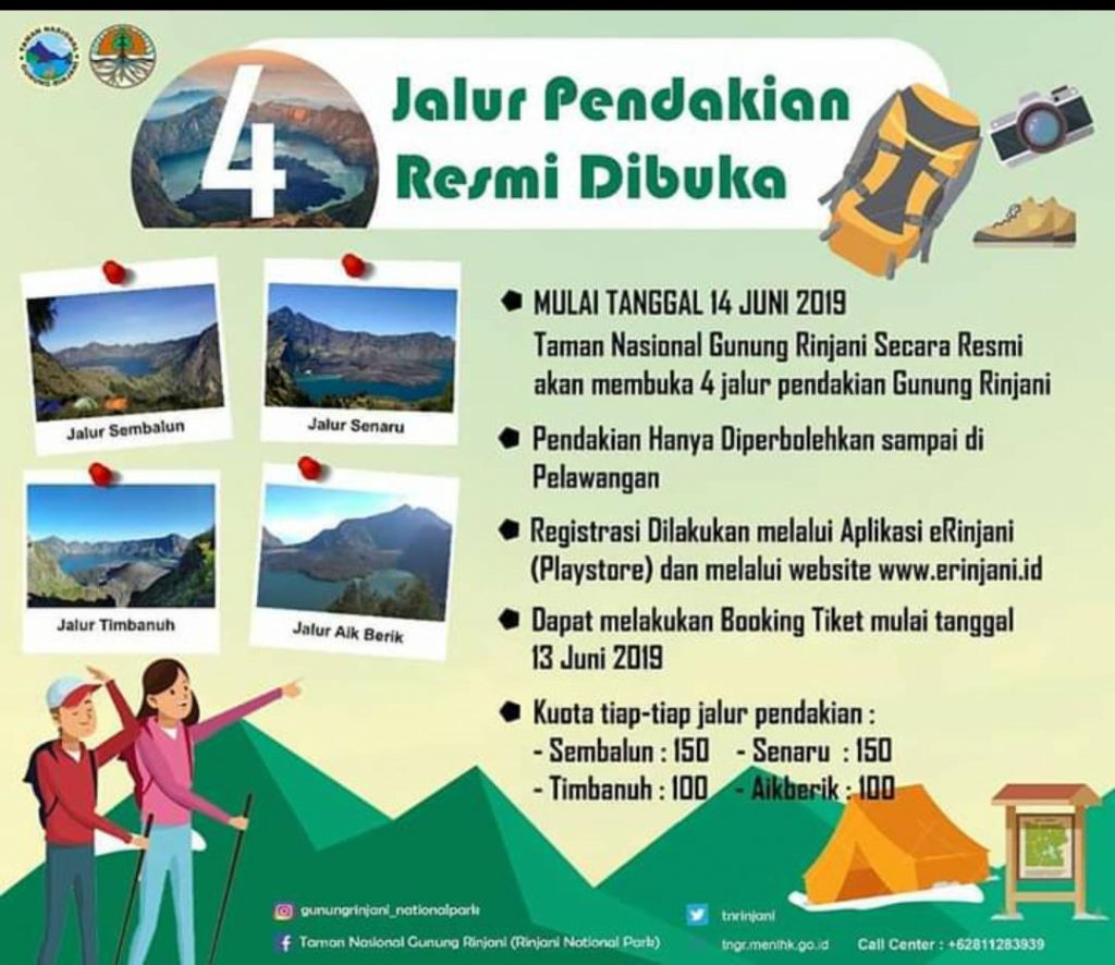 4 Jalur Pendakian Gunung Rinjani sudah dibuka