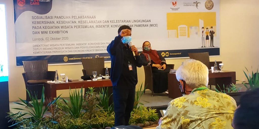 Sosialisasi Panduan Pelaksanaan Kebersihan, Kesehatan, Keselamatan dan kelestarian lingkungan pada kegiatan wisata pertemuan, insentif, Konvensi dan Pameran(Mice) dan Mini Exhibition.