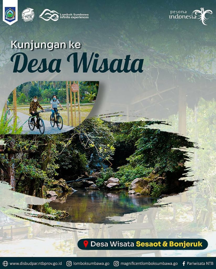 Bersepeda santai dengan latar persawahan di Desa Wisata Bonjeruk hingga menikmati suara gemericik air di Desa Wisata Sesaot